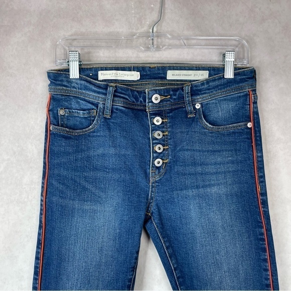 Pilcro & The Letterpress Relaxed Straight Red Stripe Button Fly Jeans Size 26 - Picture 3 of 9